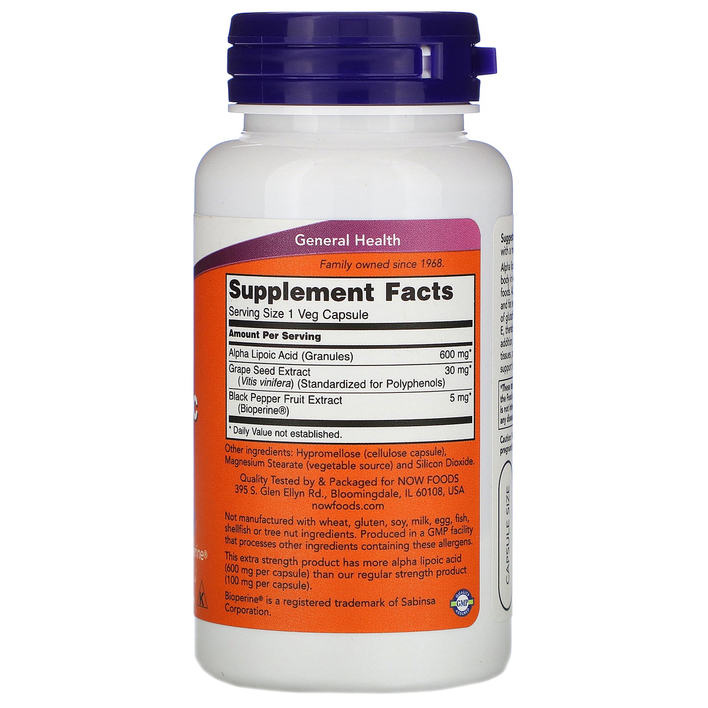 Alpha Lipolic Acid 600mg,60 caps,duple snage...Now Foods USA