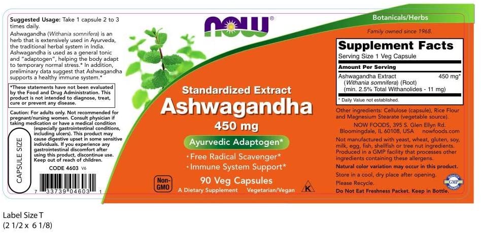 Ashwagandha, 450 mg, 90 Veg Capsules ,Now Foods-USA