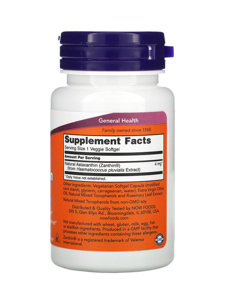 Astaxanthin , 4 mg, 60 Veggie Softgels Now Foods USA