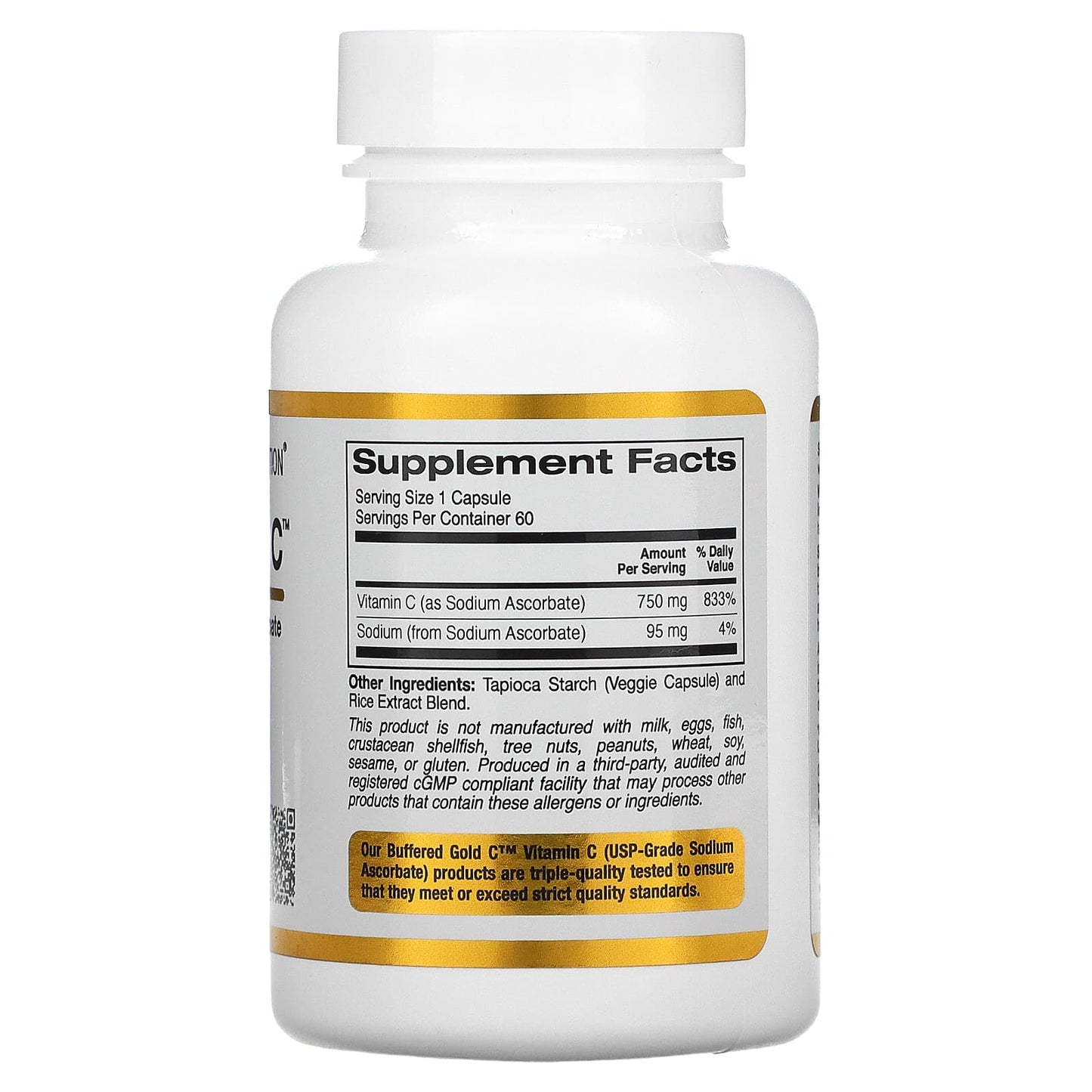 Vitamin C -GOLD 750mg- 60 caps-nekiseli oblik , California Gold Nutrition USA