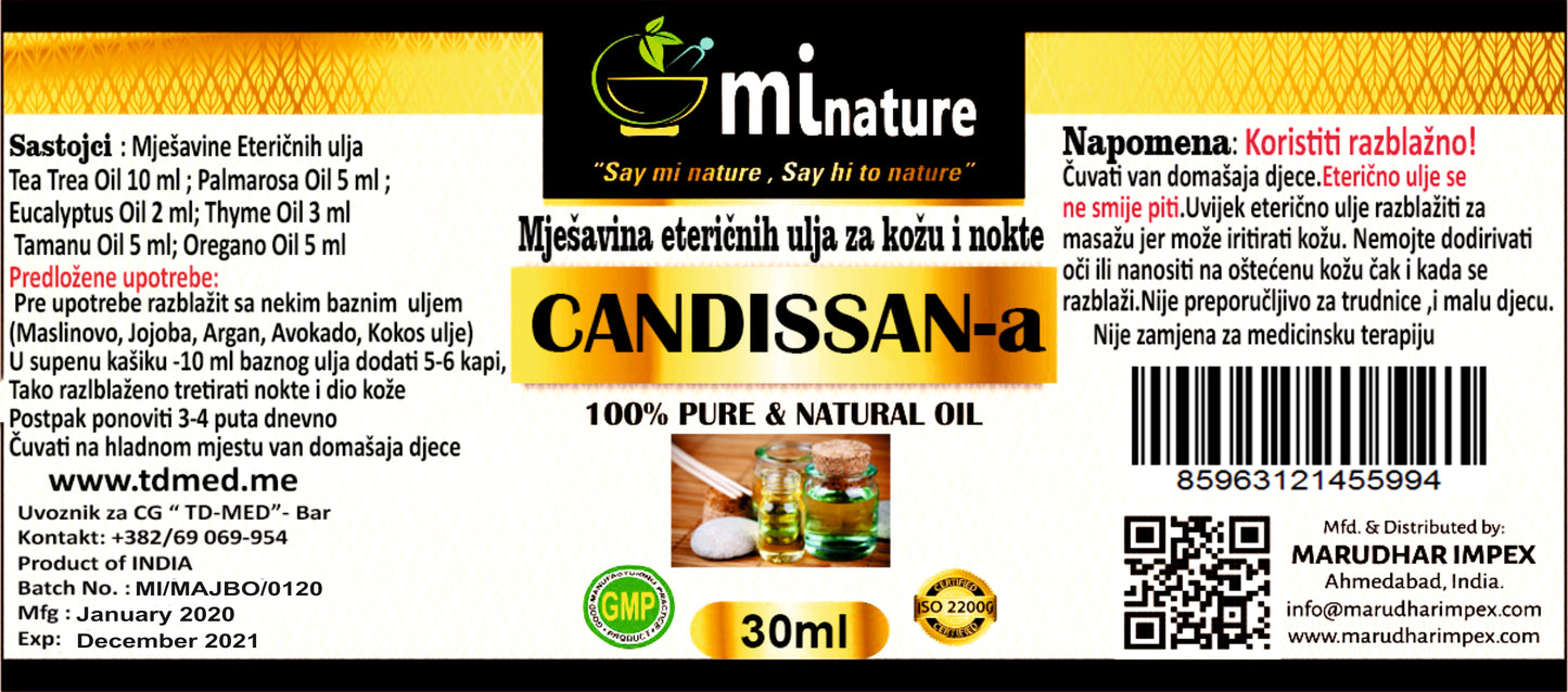 CANDISSANa 30ml , ANTISEPTIC i ANTIVIRUSNO ulje za KANDIDU i VIRUSE na koži,noktima i prostor,antimikrobno dejsto,Mješavina eteričnih ulja, Marudhar Indija Original