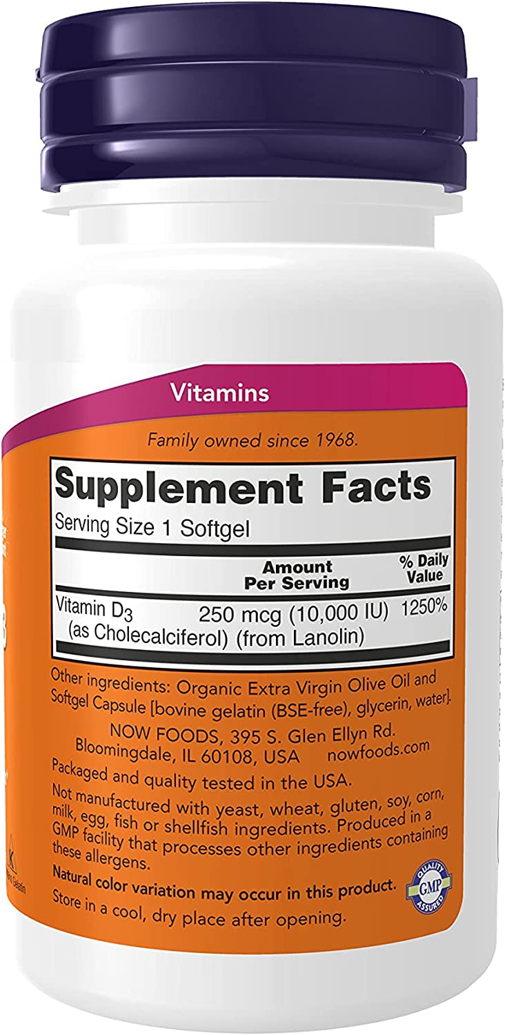 Vitamin D-3 10.000IU-240 softgells,Now Foods-veliko pakovanje i potencije