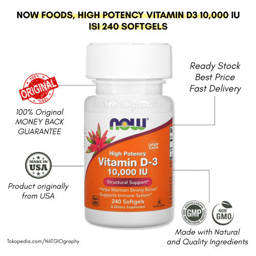 Vitamin D-3 10.000IU-240 softgells,Now Foods-veliko pakovanje i potencije