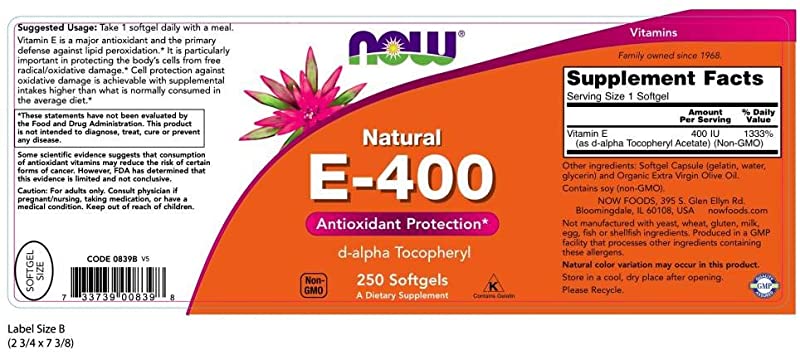 Vitamin E-400 Natural -250 Softegels Now Foods USA