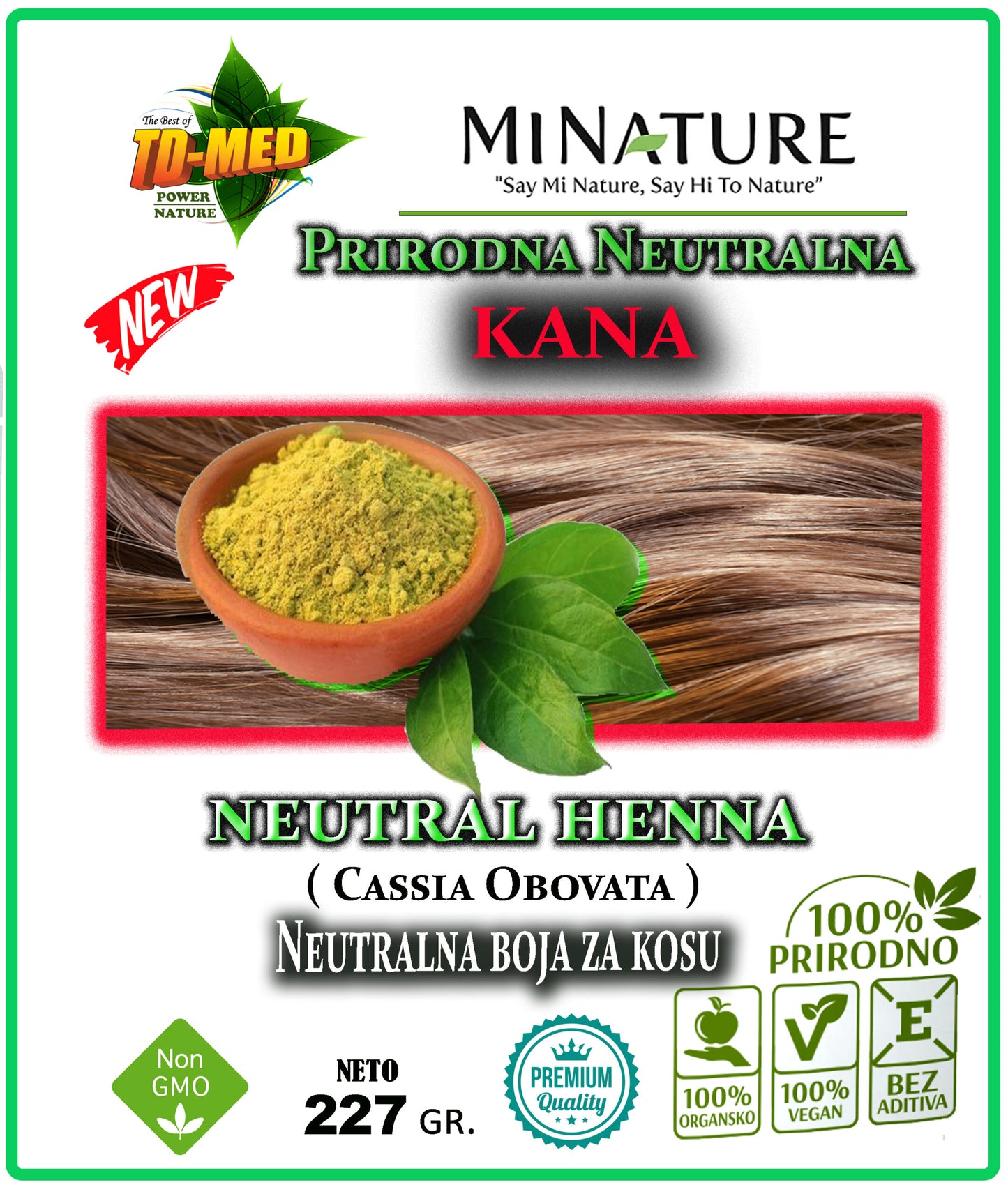 Prirodna Netralna Kana-Henna u prahu 227g,za kosu, Original Indija