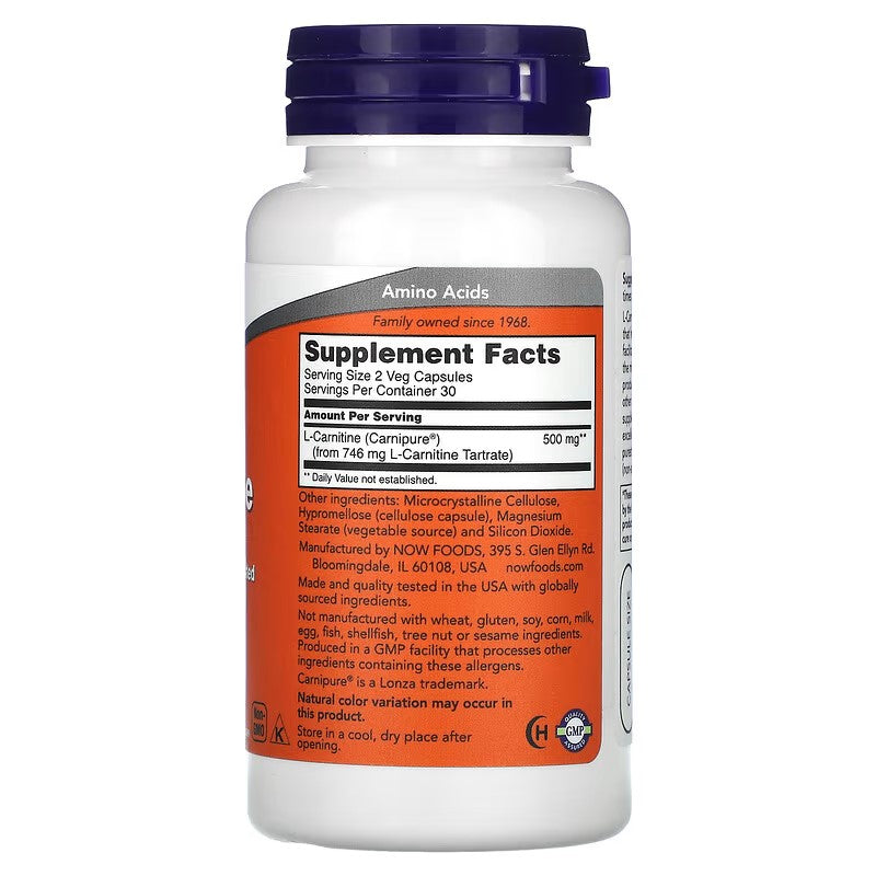 L-Karnitin, 250 mg, 60 caps. L-Carnitine NOW Foods,