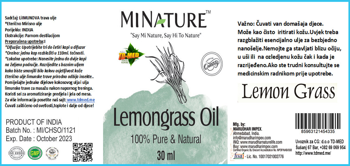 Lemongrass oil,Limunova trava 30ml -Mi Nature Organik,Indija original