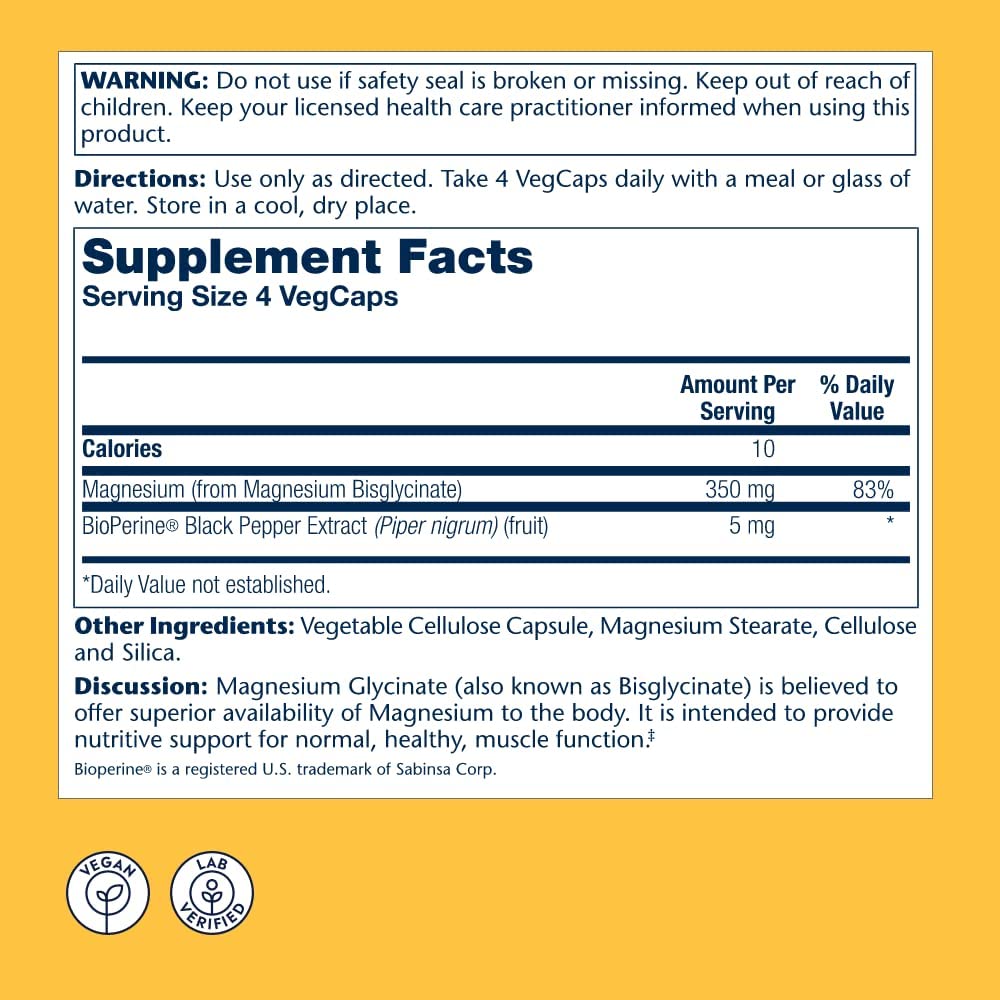 Magnezim Glcinat-Solaray, Magnezijum glicinat visoke apsorpcije, 350 mg, 120 veg.caps