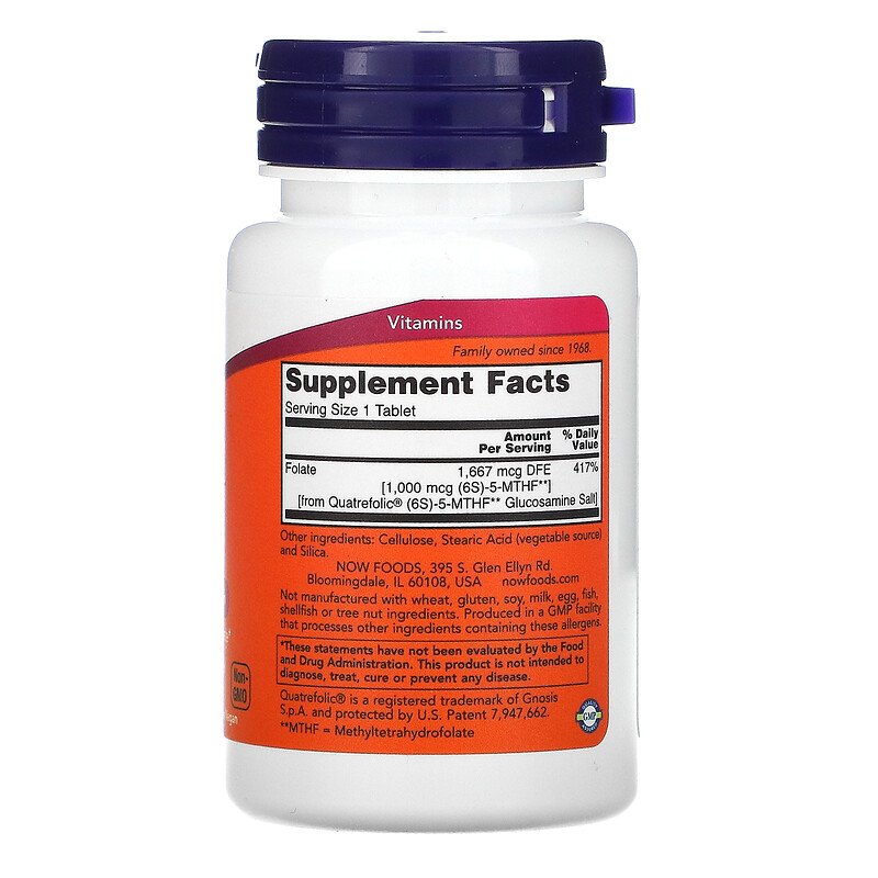 Metil folat,-METHYL FOLATE 1.000 mcg, 90 tableta, B-9, Now Foods