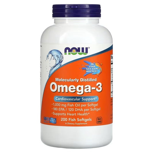 Omega-3, 1000mg Fish Oil 180 EPA/120 DHA, 200 ribljih mekih kaps-Now Foods USA