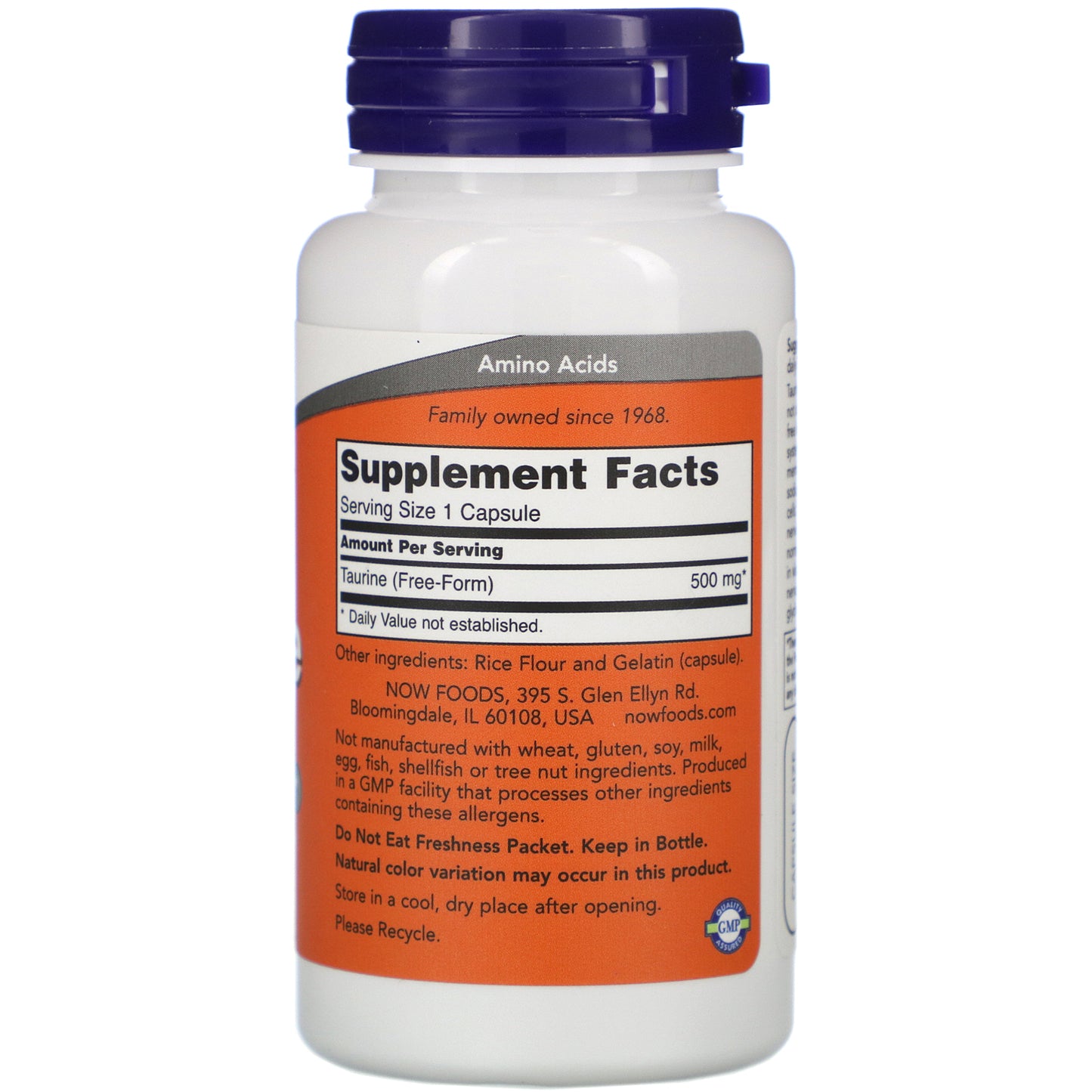 Taurine 500 mg, 100 kapsula , Now Foods