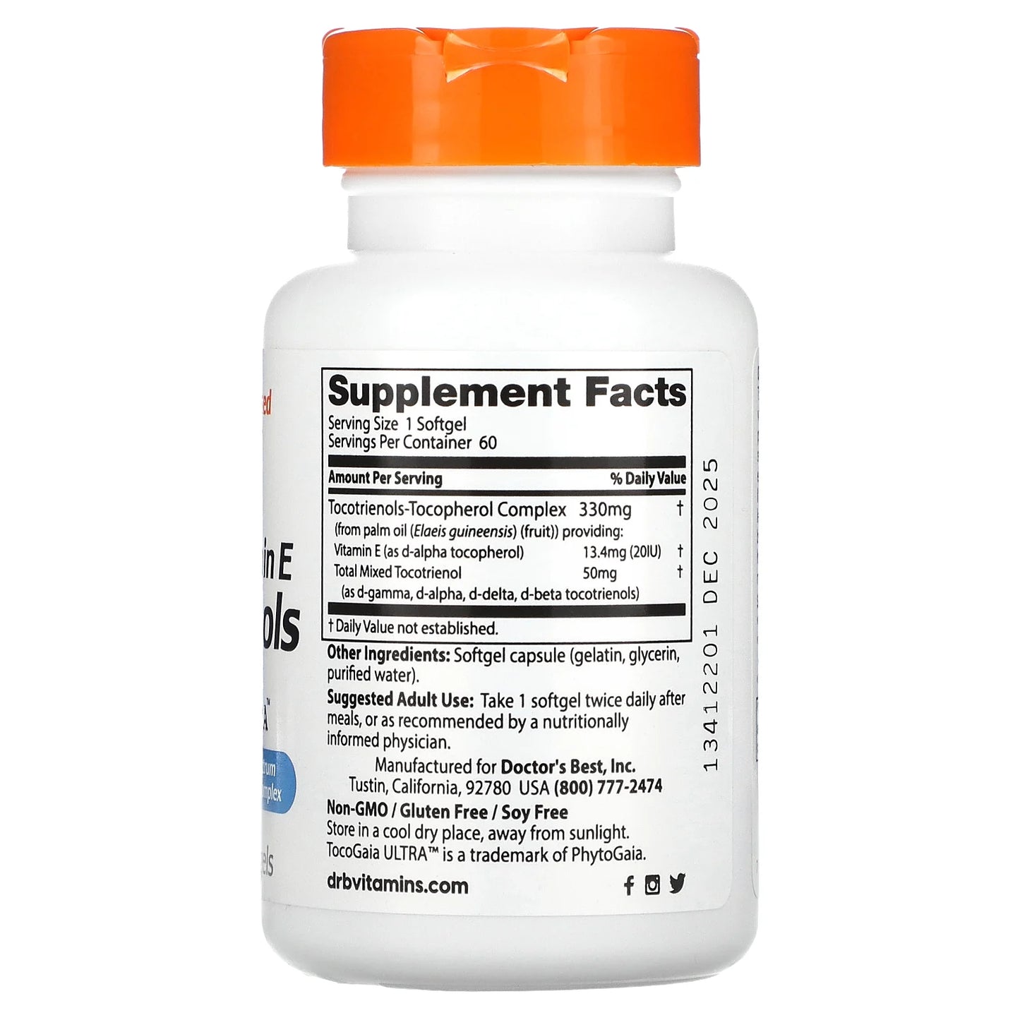 Vitamin E Tocotrienols with TocoGaia Ultra, 50 mg, 60 Softgels,Dr.Best USA