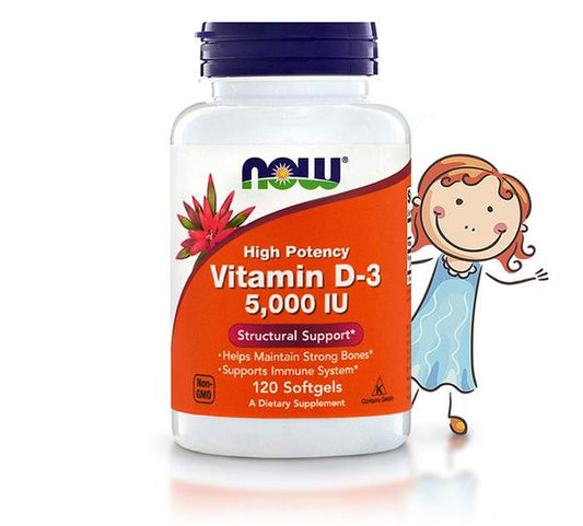 Vitamin D-3 5,000 IU, 120 Softgels; High Potency, ( Now Foods-USA );