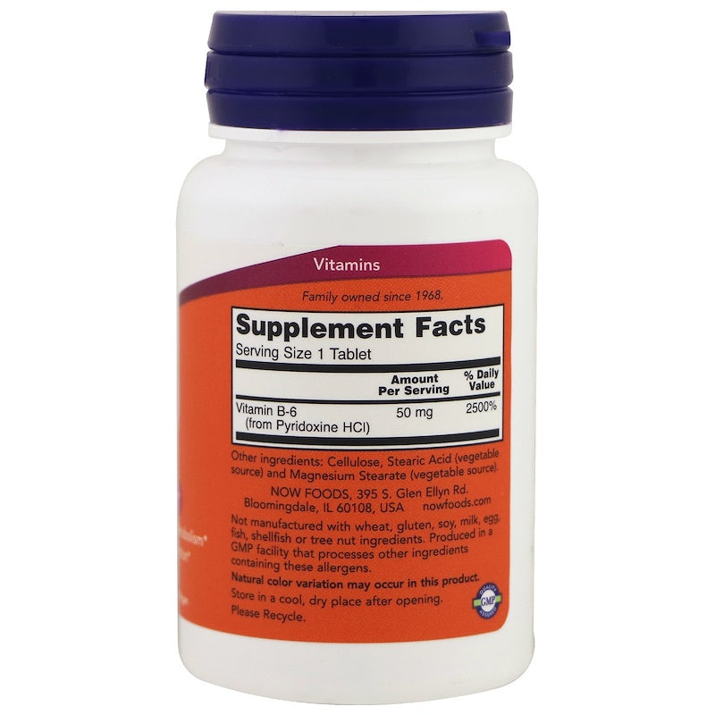 Vitamin B-6 50 mg, 100 kapsula , Now Foods