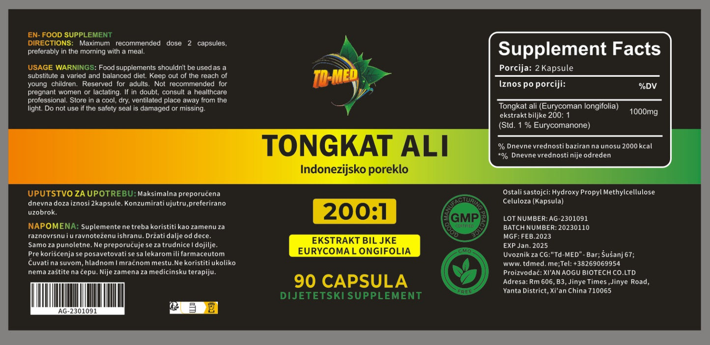 TONGKAT ALI ,90 caps,1000mg u 2 kapsule . Extract 200:1 - Indonezija Original