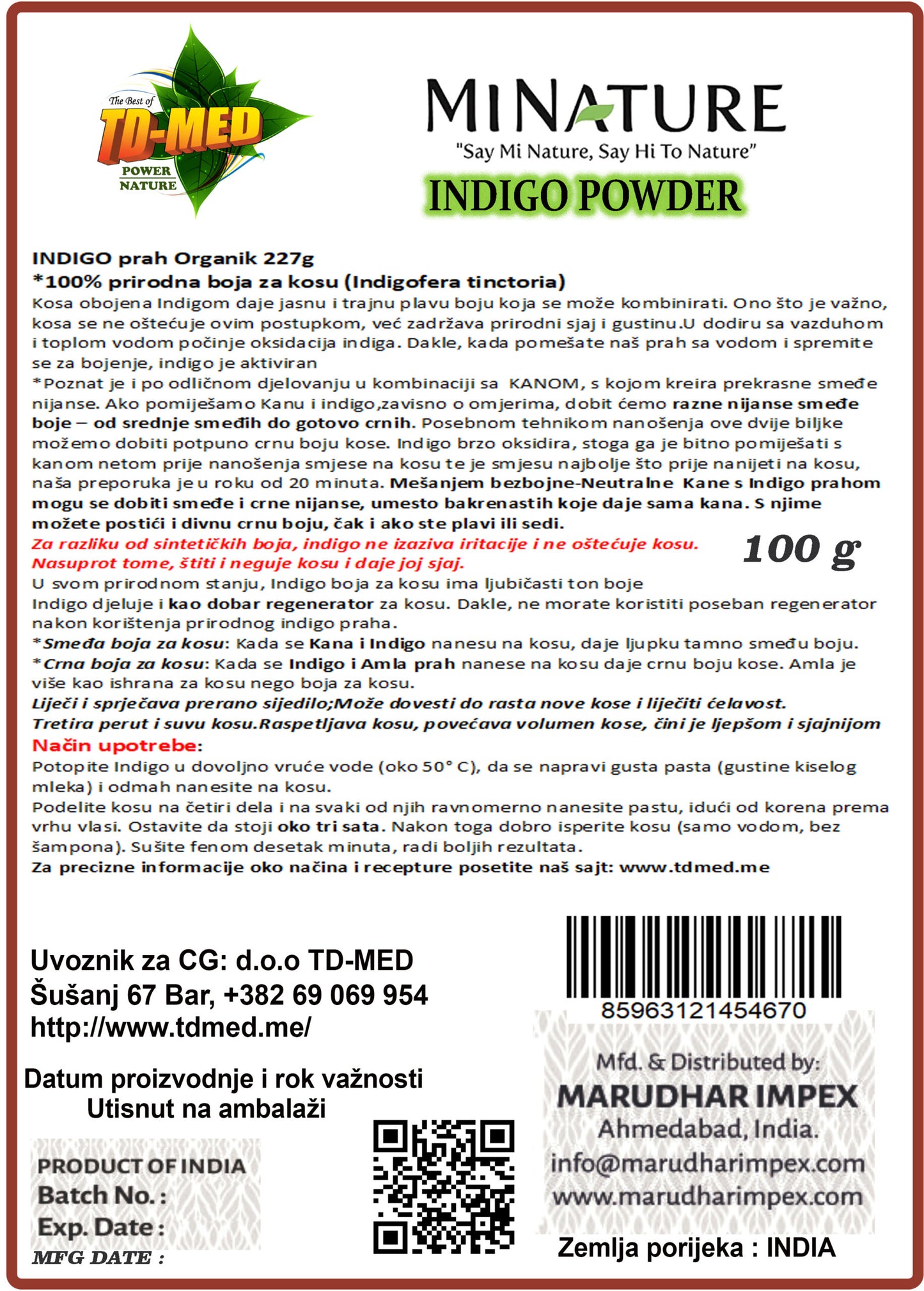 INDIGO prah Organik 100g,prirodna boja za kosu,Indija original