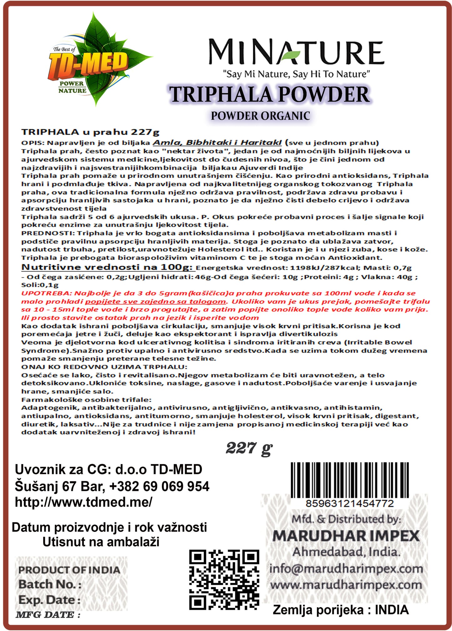 Triphala u prahu 227g-Original Indija