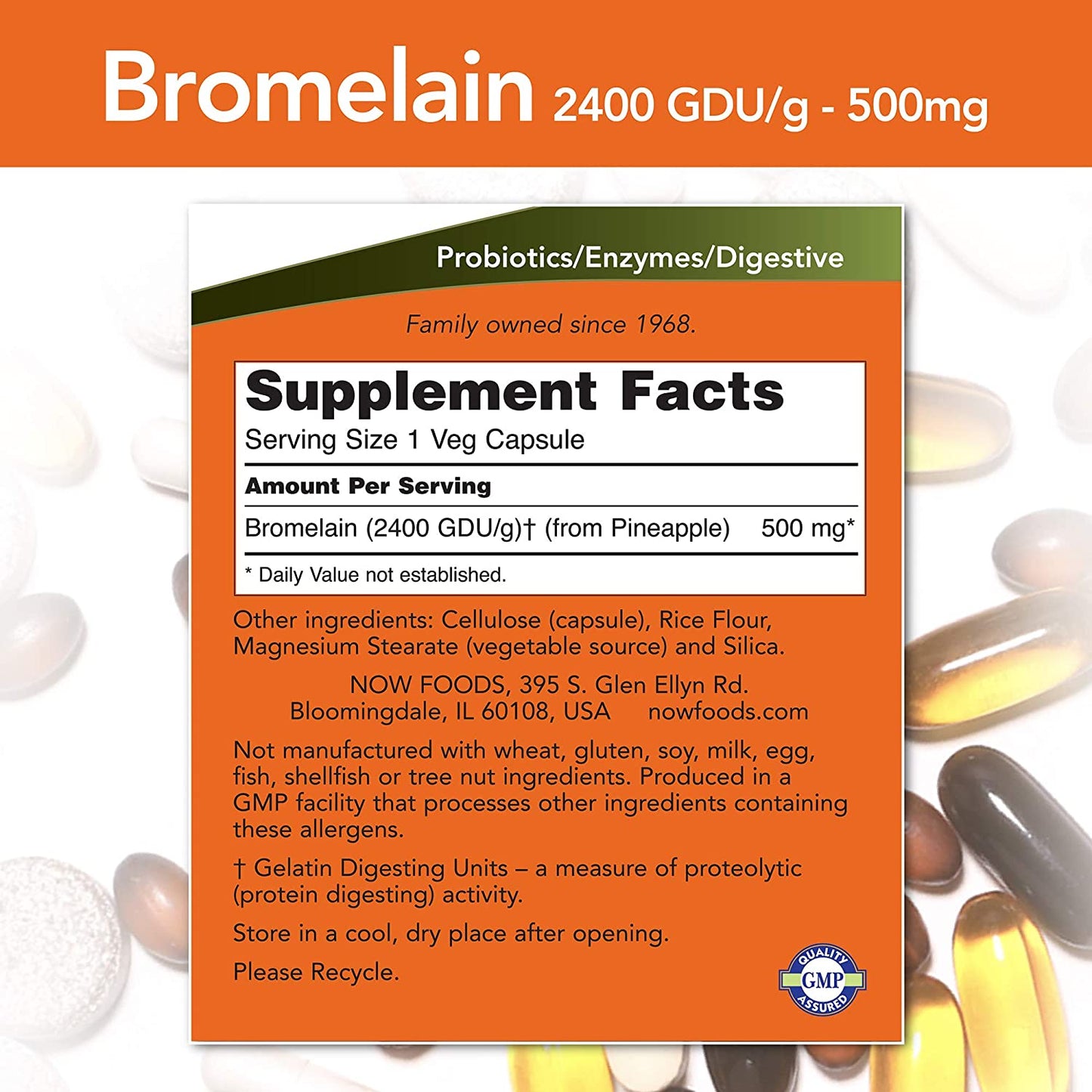 Bromelain 500 mg, 120 biljnih kapsula Now Foods