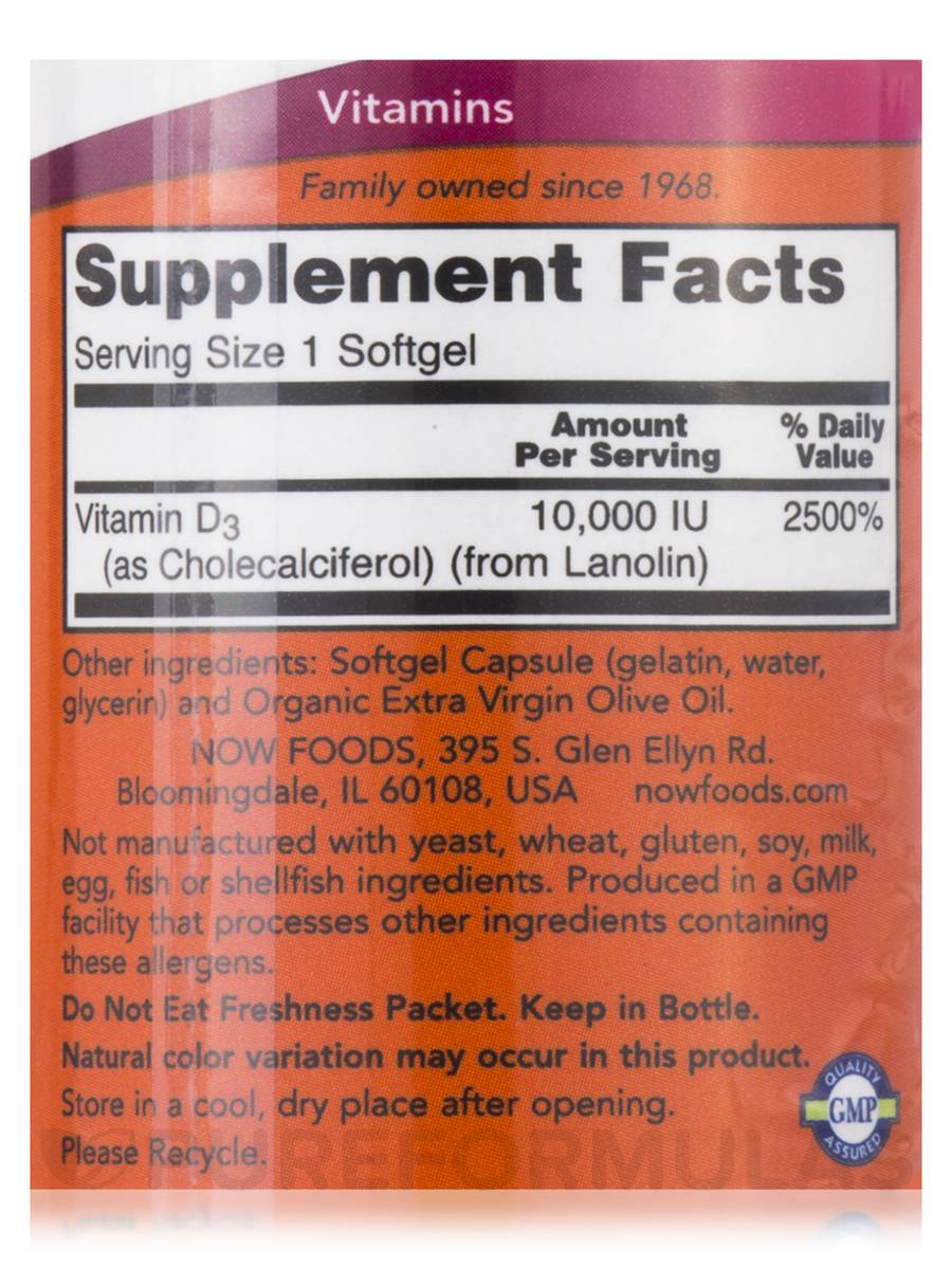 Vitamin D-3 10000 IU/120capsula,Now Foods- USA;visoke potencije