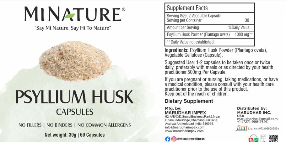Psyllium Husk(Psilijum ljuska)60 caps./500mg;"Mi Nature"-Indija Original;Prirodna vlakna za zdravu probavu i balans crevne flore,LDL holestrola,detoxifikacija i još toga....Reklamna AKCIJA