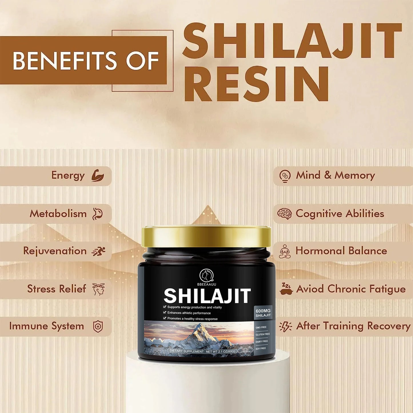 SHILAJIT gell-smola 60g za više od 100 dana,Rastvorljiv u vodi,kafi.mleku i napitcima,za poboljšanje izdržljivosti, promociju snažnog zdravlja i obnavljanje vašeg cjelokupnog zdravlja BEAU-Himalayas CN (Distributer za USA)