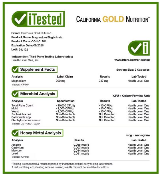 Magnezijum Bisglicinat, formulisano sa TRAACS®, 60 veg.kaps.(100 mg po kaps),California Gold Nutrition-USA;Za zdravlje kostiju, srca, živaca i mišića*-Visoka bioraspoloživost i apsorcija