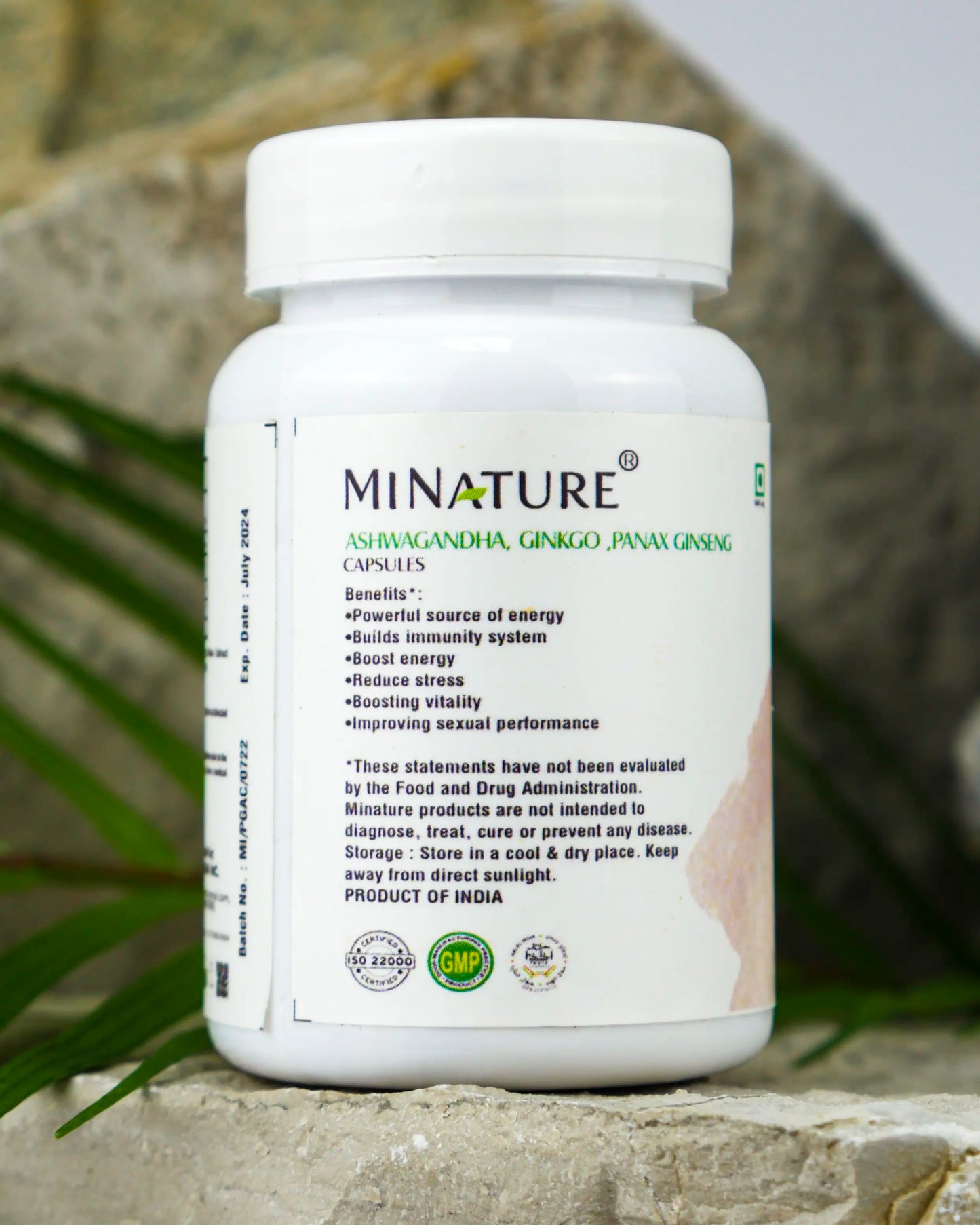 Ashwagandha sa Gotu Cola +Brahmi(Bacopa) Extract 60 caps/1000mg dnevna doza 2 kaps.-3 u 1 u kapsuli;"Mi Nature"-Indija ,Snažna podrška za Stres, Fokus, pamćenje i emocionalnu ravnotežu