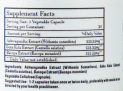 Ashwagandha sa Gotu Cola +Brahmi(Bacopa) Extract 60 caps/1000mg dnevna doza 2 kaps.-3 u 1 u kapsuli;"Mi Nature"-Indija ,Snažna podrška za Stres, Fokus, pamćenje i emocionalnu ravnotežu