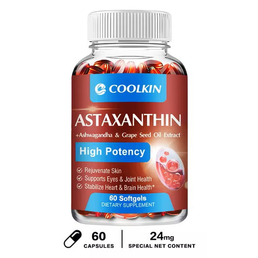 Astaksantin +komplex- (visoke potencije 60 kaps. od 24mg u 2 kapsule) sa uljem sjemenki grožđa, ekstraktom Ashwagandha, organskim kokosovim uljem i MCT uljem za zdravlje kardiovaskularnog sistema,očiju,kože izglobova i imunitet