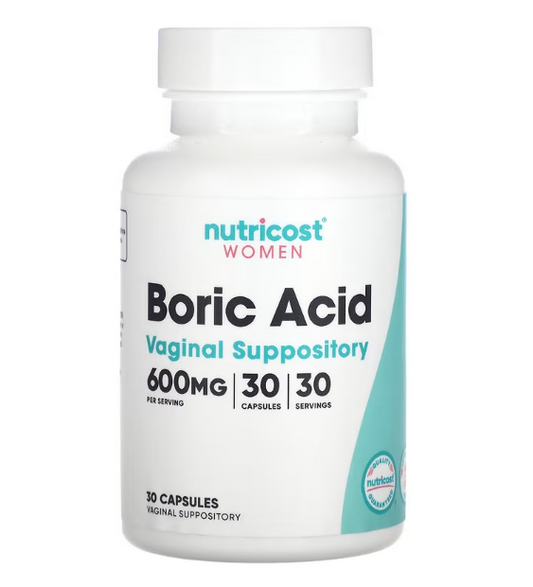 Borna kiselina(Boric Acid caps.), Vaginalni supozitorij, 600 mg, 30 kapsula-za žene-tretman za bakterijsku vaginozu i gljivične infekcije;Nutricost-USA