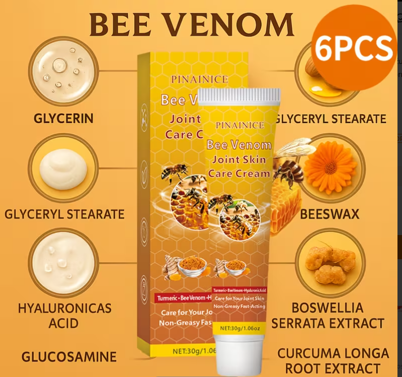 Pčelinji otrov krema(Bee Venom)30g;Krema za zglobove ;Obogaćena sa Kurkumom,Tamjanom,Glukozaminom i još toga | za zglobove kolena, ruke, lumbalnog dela kičme i vrata; za brže olakšanje i bolju pokretljivost.