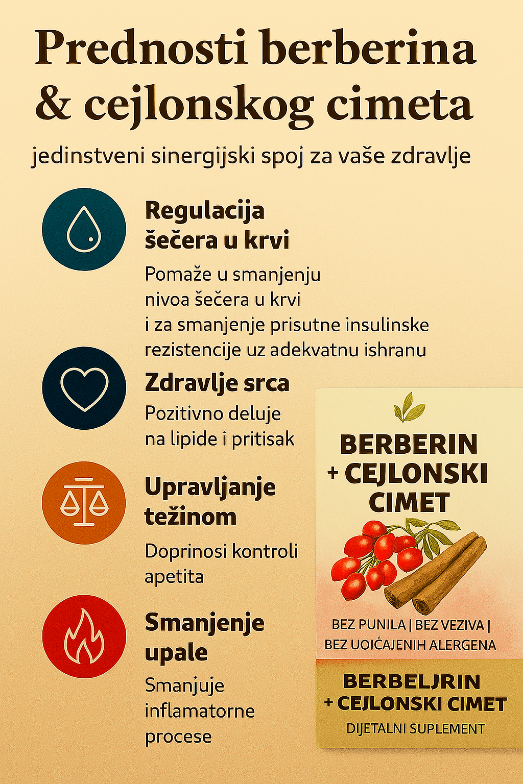 Berberine + Cimet-Ceylonski Extrakt ,500 mg, 60 veg.caps;Snižava šećer u krvi, uzrokuje gubitak težine i poboljšava zdravlje srca i smanjuje insulinsku rezistenciju - "Mi Nature"Indija original brend