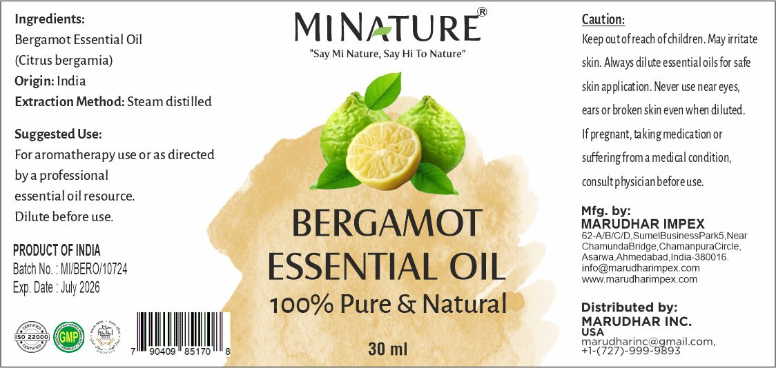 Bergamot Esencialno ulje 30ml;"Mi-Nature"-Original i 100%čisto;Može pomoći kod mentalnog umora,napetosti ,stresa i manjka koncentracije,i za negu masne kože.... ..