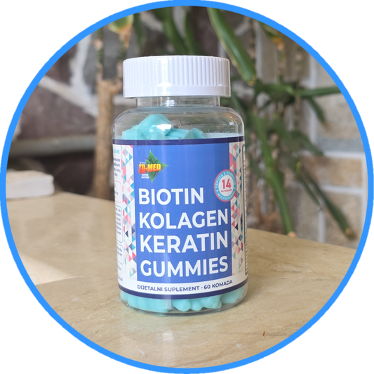 BIOTIN KOLAGEN KERATIN 60 GUMMIES;Podrška zdravoj, gustoj i sjajnoj kosi,noktima,koži i Prirodni izvori lepote; Naš BREND-Iskoristite REKLAMNU cijenu....