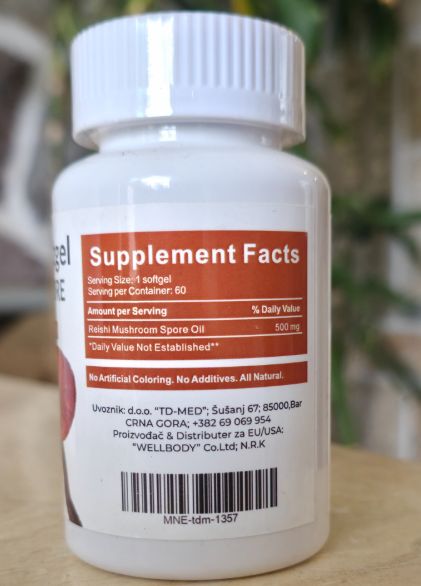 Reishi-Ganoderma Oil 60 caps-Original 500mg;Welbody Co Ltd; Poznata kao gljiva dugovječnosti,podizanju imuniteta,raspoloženja i još mnogo toga...-Naš Brend sa reklamnom akciskom cijenom