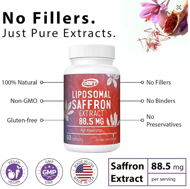 Šafran-Liposomal Saffron,100% čisti prirodni  ekstrakt šafrana 88,5 miligrama, bolja bioraspoloživost - 60 veg.caps.