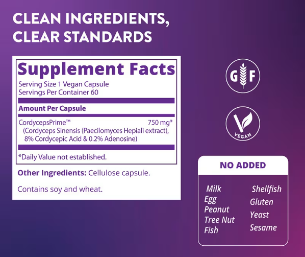 Cordyceps CS-4 Strain(Kordiceps)-750mg, 60 Veggie Caps, MRM USA;Izdržljivost,energija,Podrška imunitetu, Zdravlje respiratornog sistema, Kardiovaskularno zdravlje