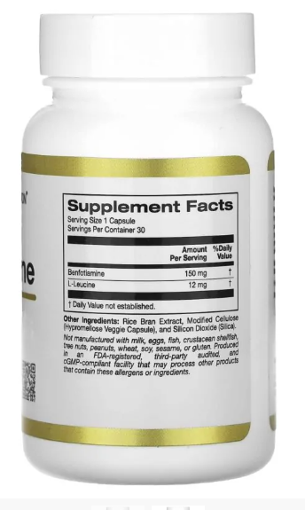 Benfotiamin s L-leucinom, 150 mg, 30 vegetarijanskih kapsula;California Gold Nutrition USA;pruža dvostruki efekat: podršku metabolizmu glukoze i ćelijskoj energiji, za bolji mišićni oporavak i snagu.