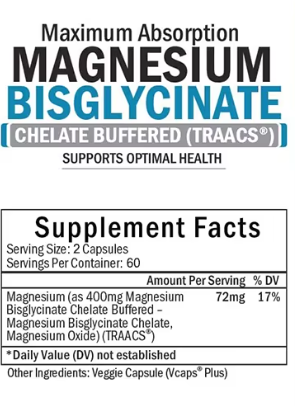Magnesium Bisglycinate 60 caps. Podržava mišiće, zglobove i srce, za više energije,za mišiće-grčeve i napetost,za kardio,manje stresa.Najbolja apsorcija,blaga doza..."Balincer"-USA,Ograničene količine!