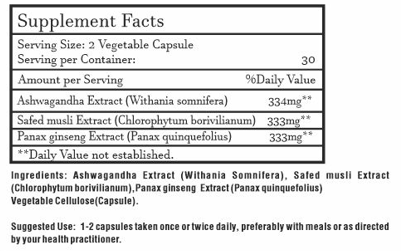 Ashwaganda (Ašvaganda sa dodatkom Safed Musli i Panax Ginseng)-60 caps."Mi Nature"-pomaže tijelu da se prilagodi stresu, povećava energiju, jača imunitet i poboljšava vitalnost. Djeluje sinergijski na hormonalnu ravnotežu, libido i mentalnu otpornost.