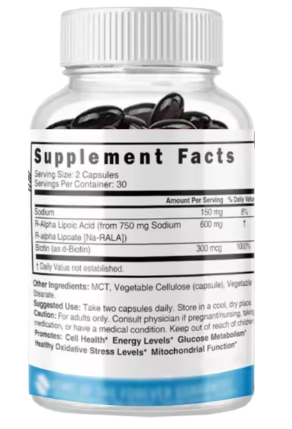 R-ALPHA Lipoic Acid + (R-ALFA lipoična kiselina sa Biotin i MCT)60 kaps-600mg,40 x više za ćelijsku energiju, glukozni metabolizam i zaštitu nervnog sistema.Reklamna Akciska cijena