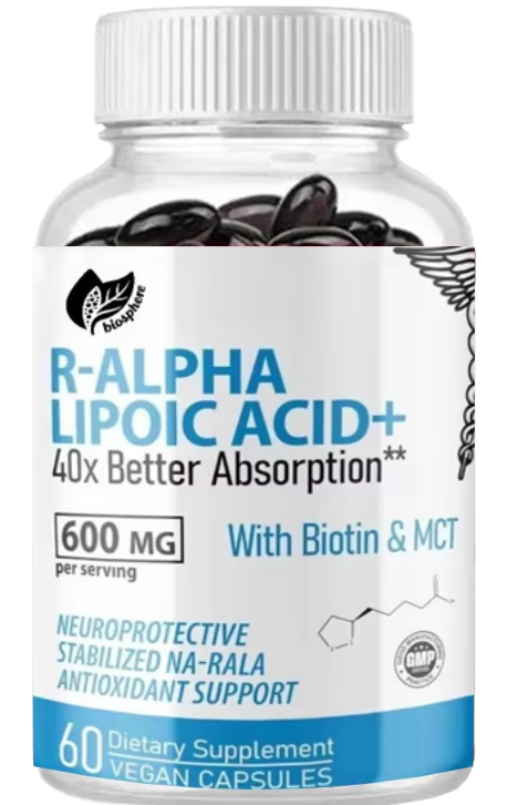 R-ALPHA Lipoic Acid + (R-ALFA lipoična kiselina sa Biotin i MCT)60 kaps-600mg,40 x više za ćelijsku energiju, glukozni metabolizam i zaštitu nervnog sistema.Reklamna Akciska cijena