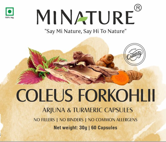 Coleus Forskohlii + Arjuna + Kurkuma(3u1-Complex)-60 caps.Prirodna podrška zdravlju srca i krvnih sudova,bolji protok krvi, cirkulaciji i metabolizmu,Mi Nature Original,Reklamna Akciska cijena(Prvi put na našem tržištu)