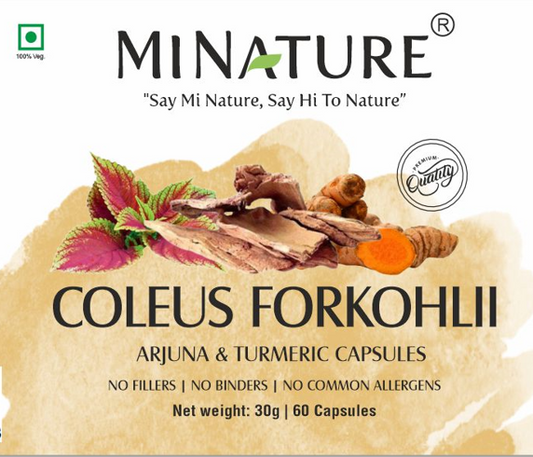 Coleus Forskohlii + Arjuna + Kurkuma(3u1-Complex)-60 caps.Prirodna podrška zdravlju srca i krvnih sudova,bolji protok krvi, cirkulaciji i metabolizmu,Mi Nature Original,Reklamna Akciska cijena(Prvi put na našem tržištu)
