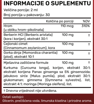BERBERIN+ COMPLEX Tečne kapi 60ml- Formula:Berberina, Hroma, Cejlonskog cimeta, Gorke dinje i pažljivo odabranih biljnih ekstrakata za  podršku metabolizmu glukoze i ugljenih hidrata.Insulinske rezistencije i još toga,Prvi put kod nas-Reklamna cijena