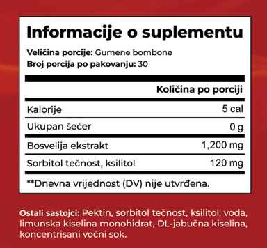 BOSWELLIA-Indiski Tamjan Bosvelija Gummies,60 kom. (Mekni bomboni bez šećera sa ukusom šumskog voća);Za ukočene bolne zglobove,respiratorno zdravlje ... Jedinstveno kod nas,Naš brend,REKLAMNA cijena-Novitet na našem tržištu