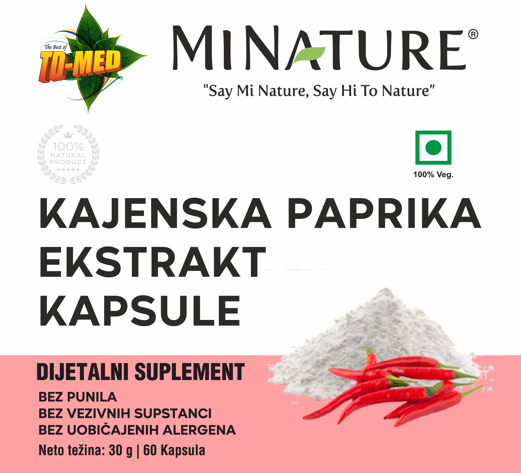 Kajenska paprika Extract-"Cayenne Peper"60 kaps/1000mg u 2 kaps.",Za bolju cirkulaciju,energiju i toplinu.manji LDL Holesterol  i još toga....