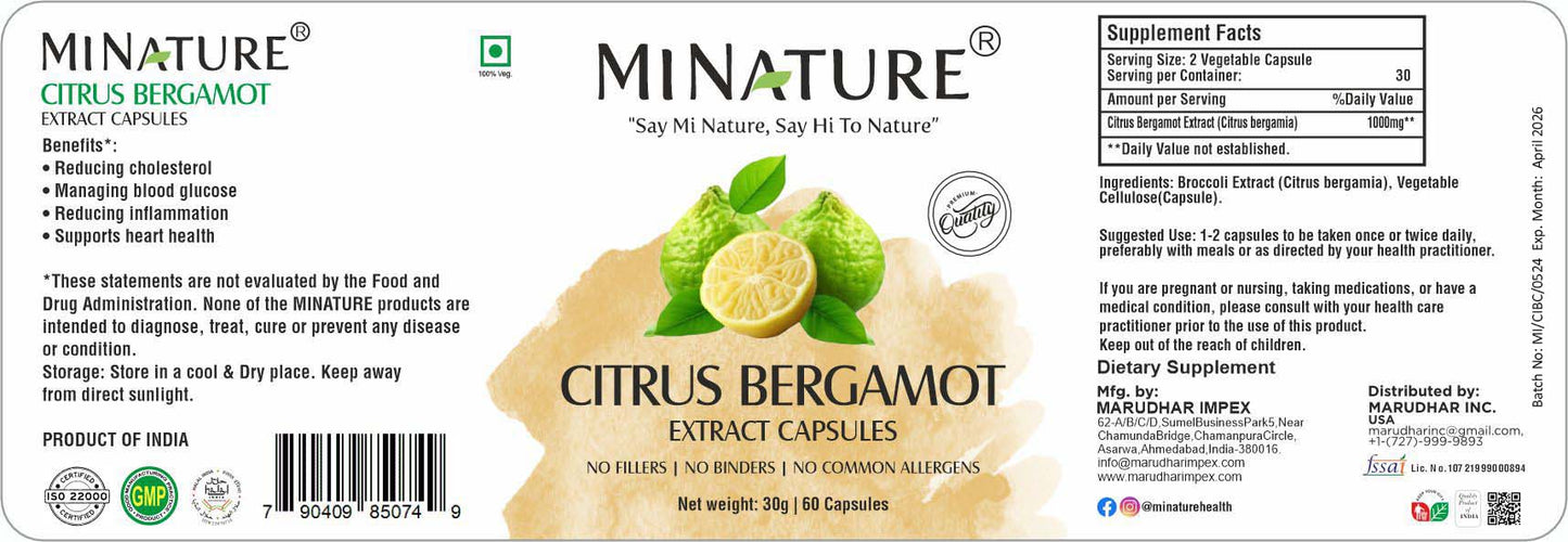 Citrus Bergamot-60 kaps.;"Mi Nature"-Original;za Kardio probleme usled Holesterola i Triglicerida;doprinosi boljoj elastičnosti arterija,cirkulaciji(Moguća podrška raspoloženja i smanjenju stresa,upala.zglobova,metabolizmu i težini)...