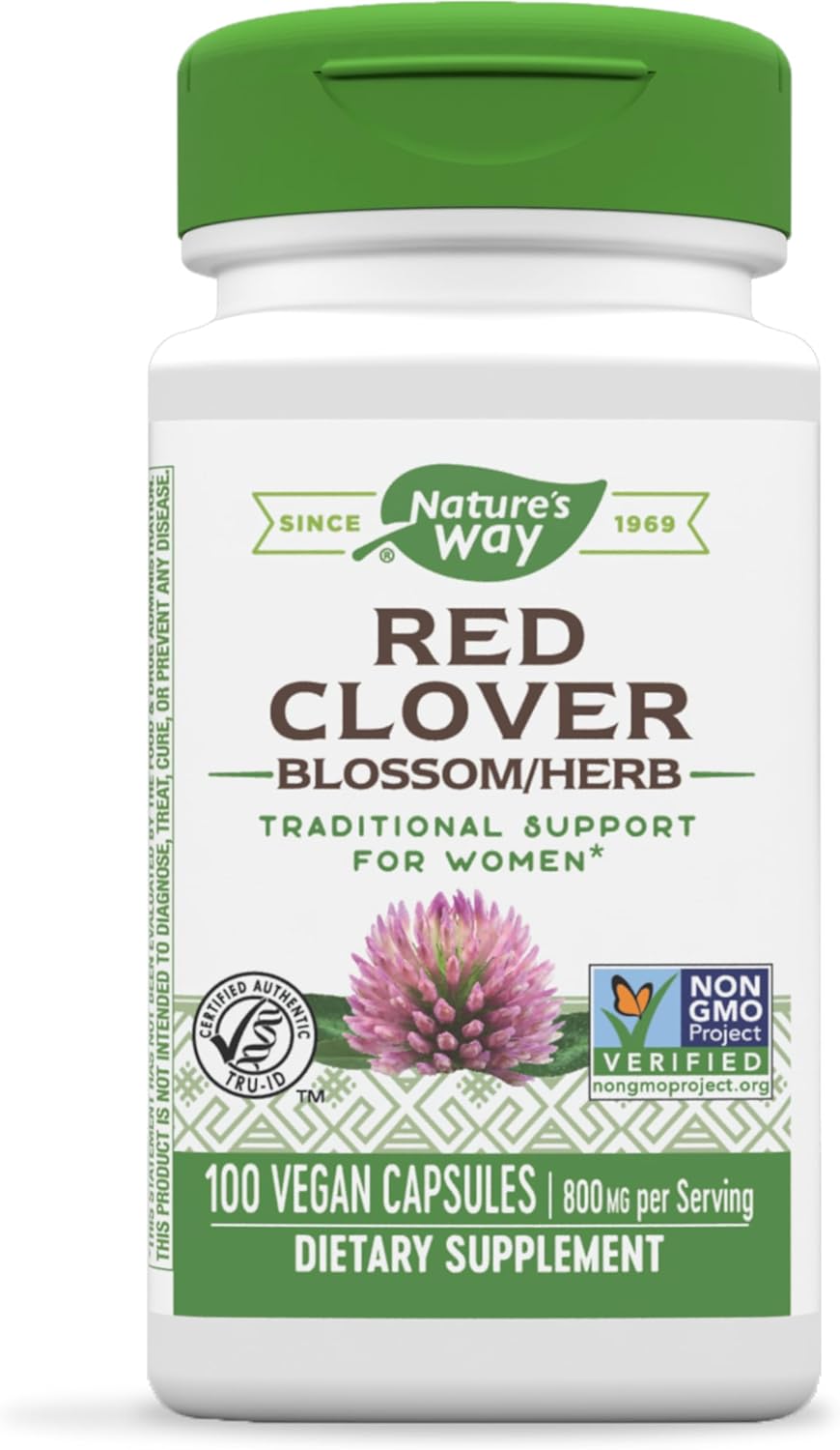 Red Clover-cvijet Crvena djetelina; tradicionalna podrška za zdravlje žena,kože,kardio-sistema  ii detox *, 800 mg po porciji, 100 veg.kaps.; Nature Way USA