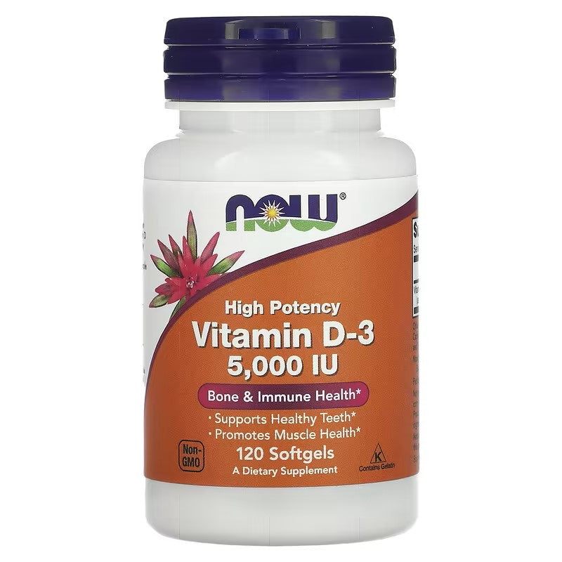 Vitamin D-3 5,000 IU, 120 Softgels; High Potency, ( Now Foods-USA );